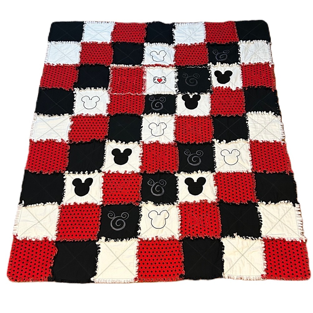 Hand Crafted Red, Black, and White Patchwork Throw
